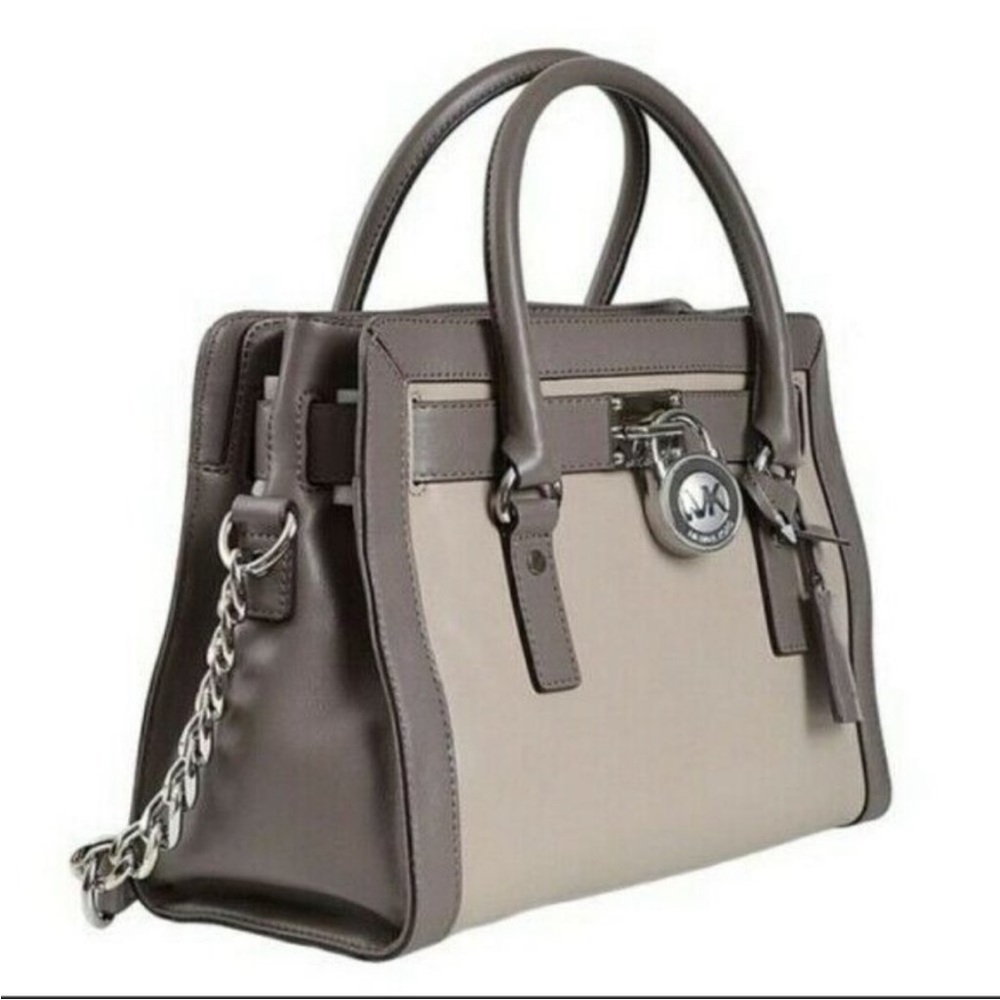 Michael Kors Structured Padlock Chain Strap Satchel Gray NWOT